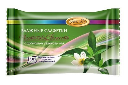 Салфетки влажные 15шт Освежающая зеленый чай